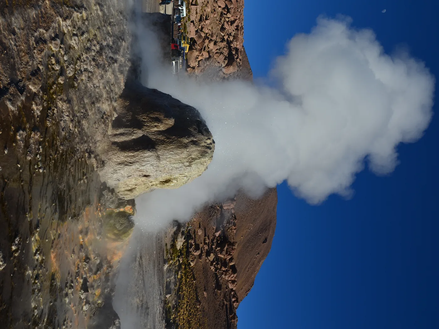 Steaming geysers at El Tatio at dawn, Atacama Desert